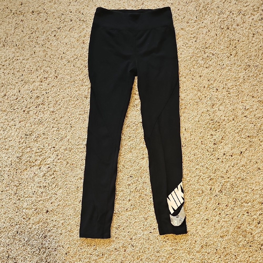 Nike Kids Black Leggings with White Logo